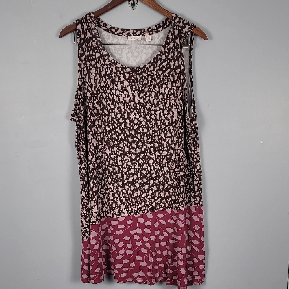 Logo By Lori Goldstein QVC Pink and Black Sleeveless Patterned Long Blouse Top